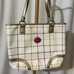 Coach - White Plaid Heritage Bag Purse